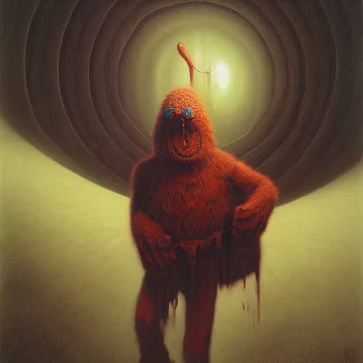 Image similar to elmo, zdzisław beksinski, dariusz zawadzki, mark powell, keith thompson