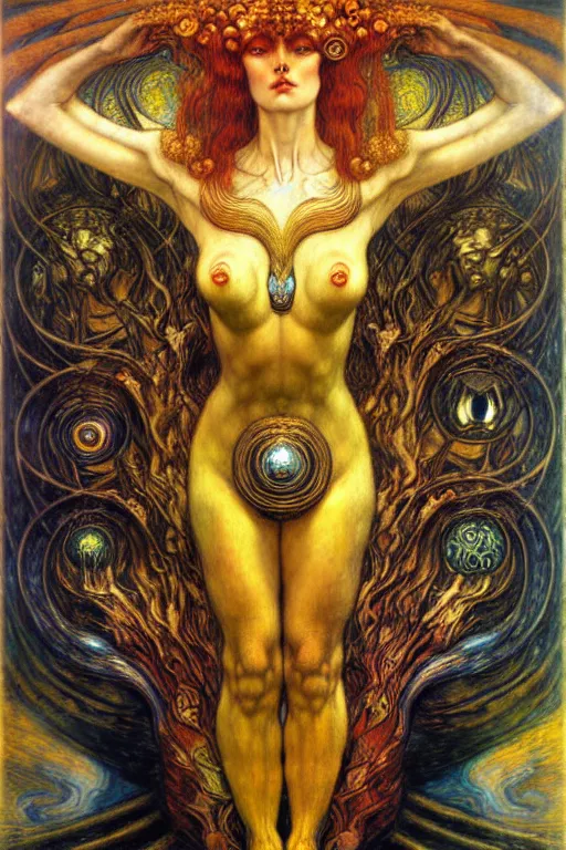 Image similar to Divine Chaos Engine by Karol Bak, Jean Delville, William Blake, Gustav Klimt, and Vincent Van Gogh, symbolist, visionary