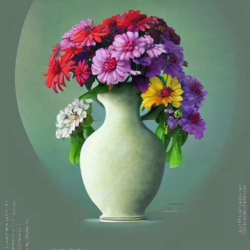 Image similar to a digital painting of a flower in a vase, a surrealist painting by jin gyoung cha, featured on cg society, fantasy art, 2 d game art, rendered in maya, storybook illustration