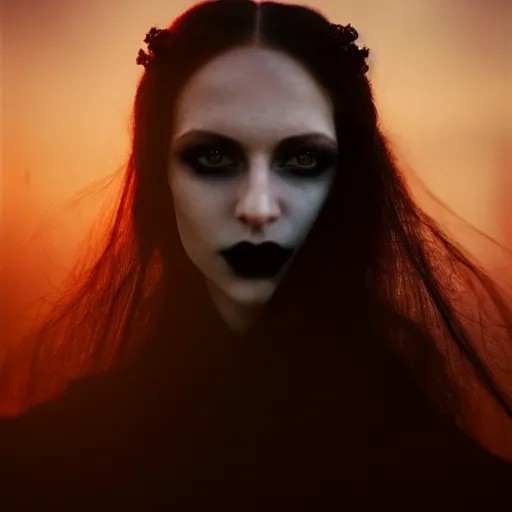 Image similar to photographic portrait of a stunningly beautiful gothic vampire female in soft dreamy light at sunset, contemporary fashion shoot, by edward robert hughes, annie leibovitz and steve mccurry, david lazar, jimmy nelsson, breathtaking, 8 k resolution, extremely detailed, beautiful, establishing shot, artistic, hyperrealistic, beautiful face, octane render