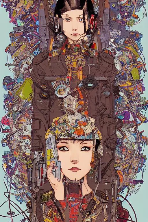 Prompt: beautiful cyborg portrait girl female illustration detailed patterns art of thai traditional dress, pop art, splash painting, art by geof darrow, ashley wood, alphonse mucha, makoto shinkai