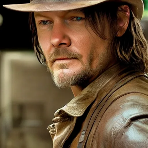 Image similar to norman reedus as indiana jones, rendered in 3 d