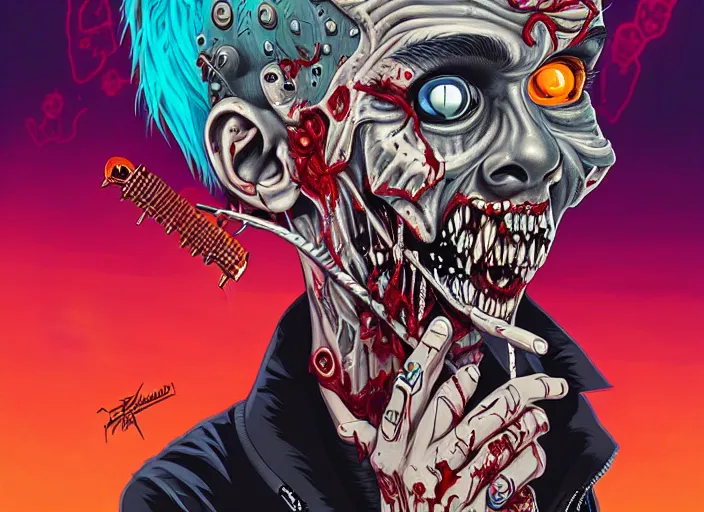 Image similar to a zombie punk rocker with a mohawk holding a stratocaster, tristan eaton, victo ngai, artgerm, rhads, ross draws