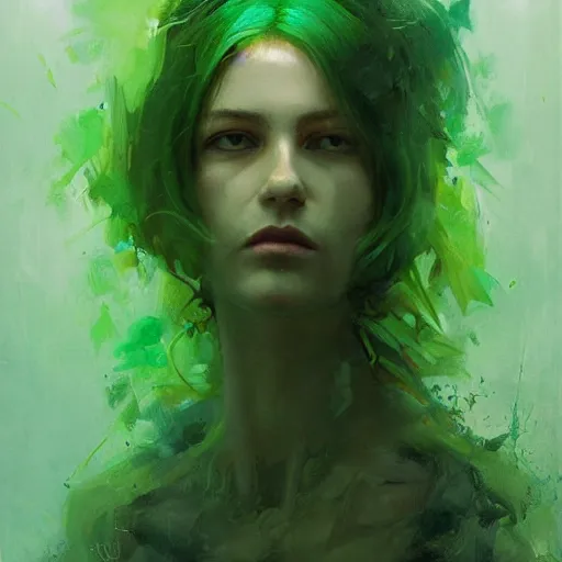 Image similar to portrait of green noise an amorphous blob of love painted by greg rutkowski, wlop, artgerm,