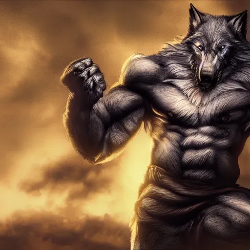 Prompt: werewolf, dramatic pose, photorealistic uhd 8 k, award - winning videogame promotional art