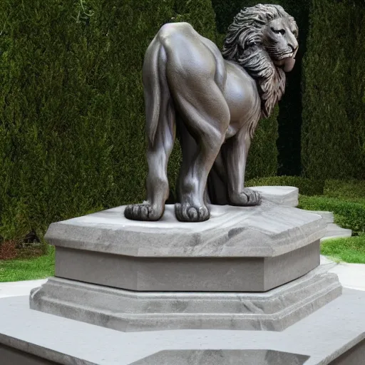 Prompt: a statue of a lion on a marble base, a bronze sculpture by Paul Howard Manship, featured on zbrush central, new sculpture, made of wrought iron, marble sculpture, grotesque