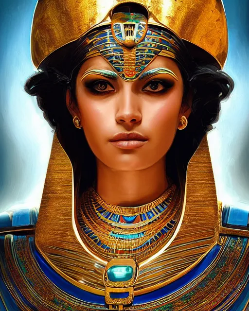 Image similar to Jessica Kahawaty as a beautiful egyptian princess, gorgeous, portrait, Symmetrical, powerful, intricate, beautiful, masterpiece, elegant, volumetric lighting, back lighting, dramatic lighting, highly detailed, artstation, sharp focus, illustration, Artgerm, Jean-Léon Gérôme , ruan jia