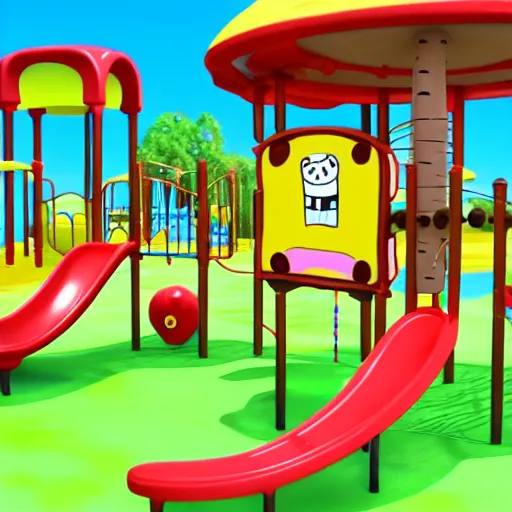 Image similar to A playground, in the style of Spongebob Squarepants animation