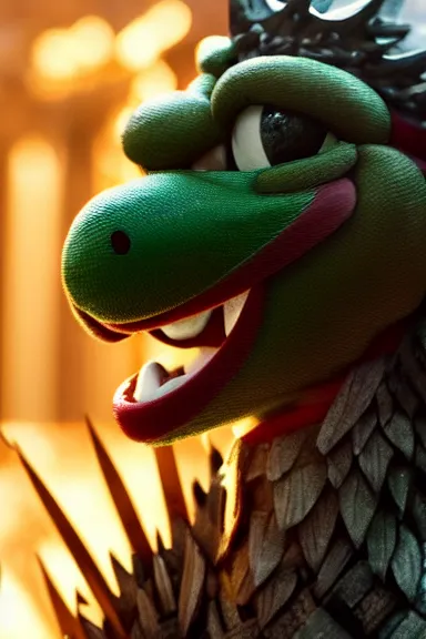 Image similar to very very intricate photorealistic photo of yoshi in an episode of game of thrones, photo is in focus with detailed atmospheric lighting, award - winning details