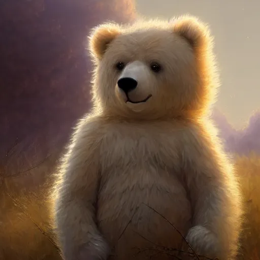 Prompt: cute fluffy bear who wants a hug digital painting, artstation, concept art, soft light, hdri, smooth, sharp focus, illustration, fantasy, intricate, elegant, highly detailed, D&D, matte painting, in the style of Greg Rutkowski and Alphonse Mucha and artemisia, 8k, highly detailed, jurgens, rutkowski, bouguereau, pastoral, rustic, georgic