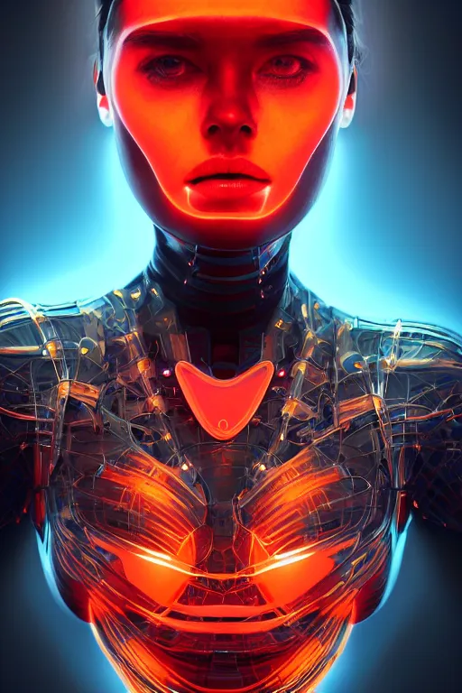 Prompt: portrait of a girl with a biomechanic armor and neon light by Igor Morski, dramatic lighting, highly detailed, trending on artstation