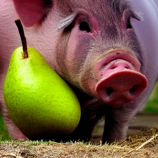 Prompt: a pig that is also a pear; a pear that is part of a pig's face; one animal; nature photo