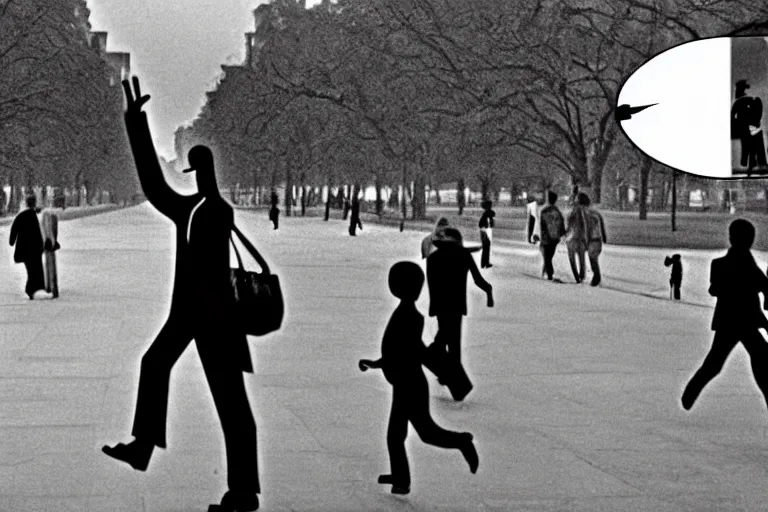 Prompt: CCTV Footage slenderman on the mall, scared people, people running, black and white, year 1990s