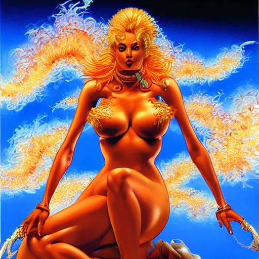 Image similar to the Pheonix Queen of fire and smoke painting by Hajime Sorayama