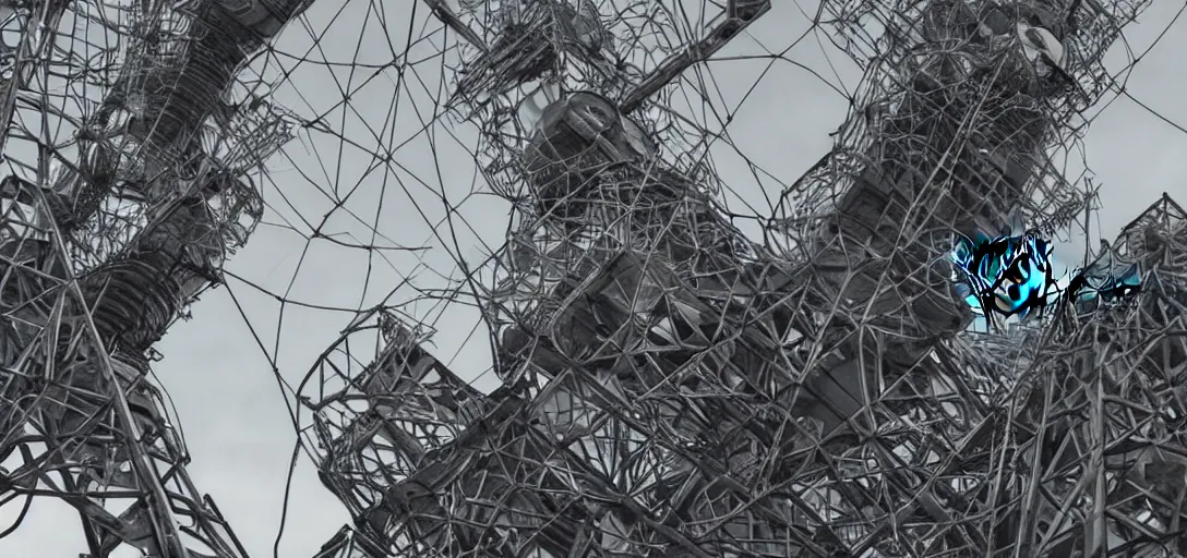 Prompt: Manga of a Wireless Internet technician looking up from the base of a giant telecommunications tower, getting ready to climb and replace radio. Post apocalyptical landscape, dystopia. hyper detailed, hazy atmospheric lighting volumetric