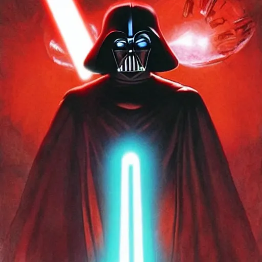 Image similar to morbius. morbius. morbius holding a lightsaber. and darth vader, pyramids in background.