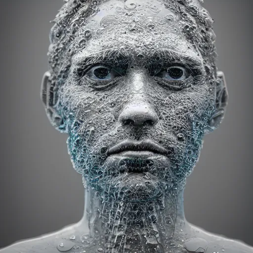 Image similar to a giant sculpture made out of water of a human head, on the ocean water, cinematic, in the style of johnson tsang, long shot, hyper detailed, hyper realistic, ray tracing, 8 k resolution, sharp focus, realistic water, award winning