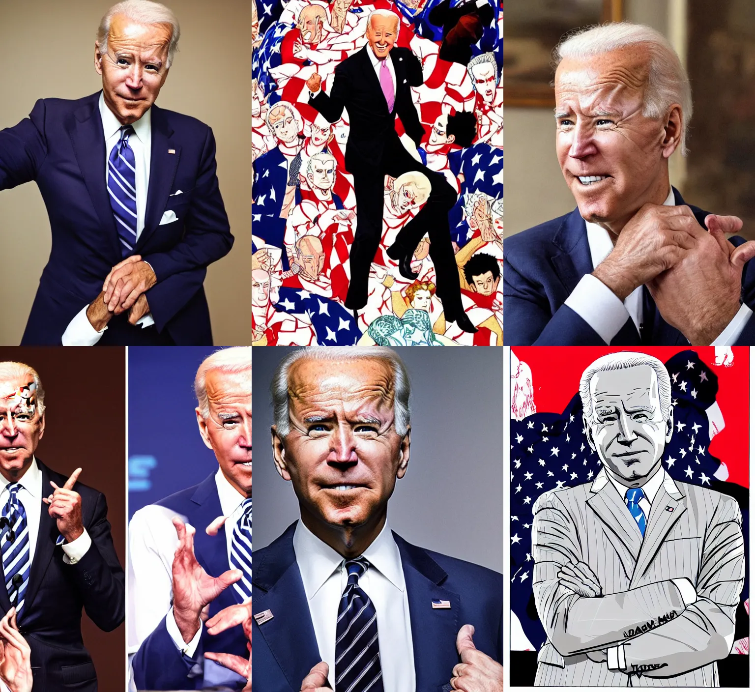 Prompt: Joe Biden doing a pose, by Hirohiko Araki, Jojo manga