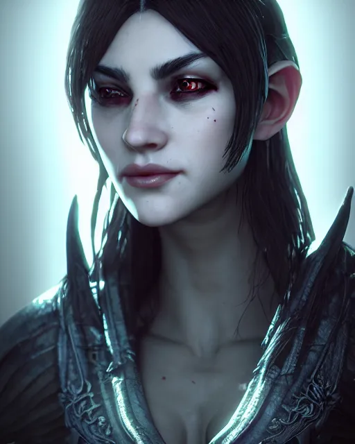 Image similar to headshot portrait of the demonic priestess, cgsociety, detailed, unreal engine, textured, cinematic, character design