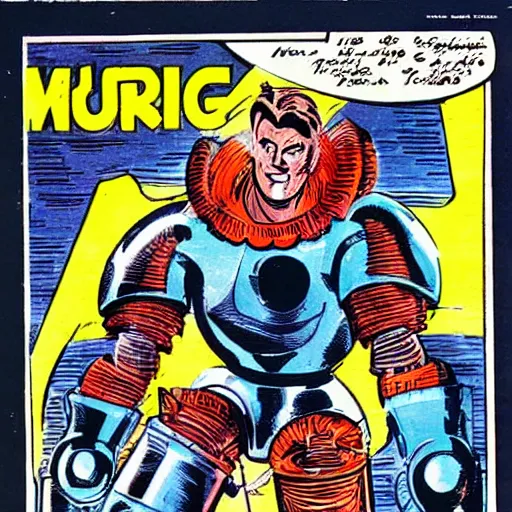 Prompt: magnus, robot fighter, comic art by bob kane, retrofuturism,