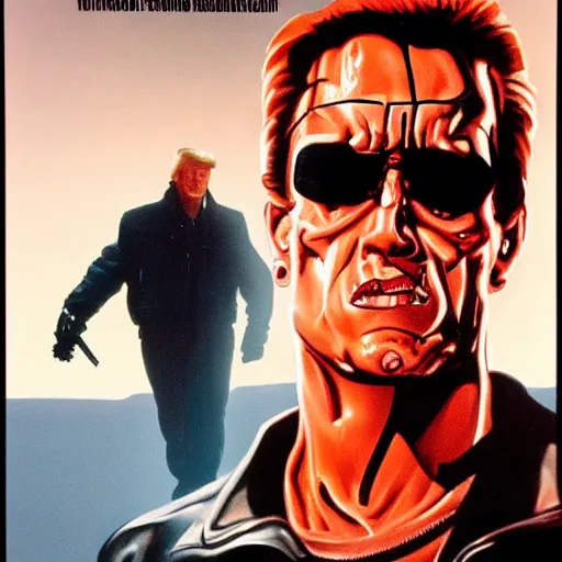 Prompt: terminator movie poster from 9 0 s starring donald trump