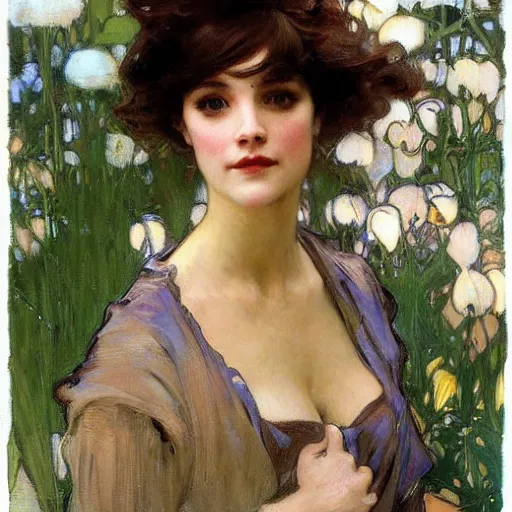 Prompt: photo of a beautiful woman by gil elvgen, greg manchess, mucha, sorrolla, john singer sargent, william waterhouse