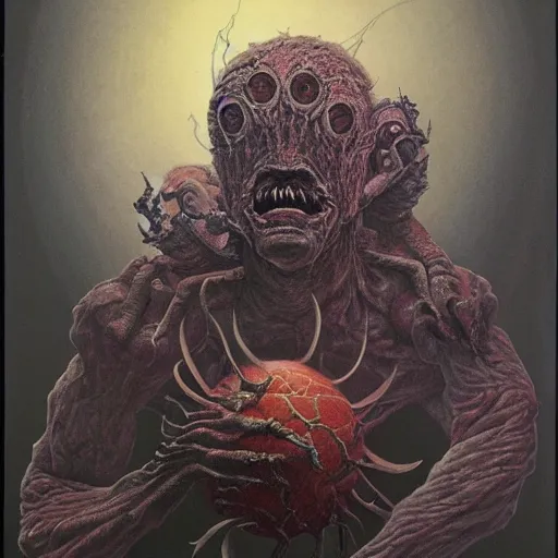 Prompt: horror creature holding planet by Wayne Barlowe, detailed 4k