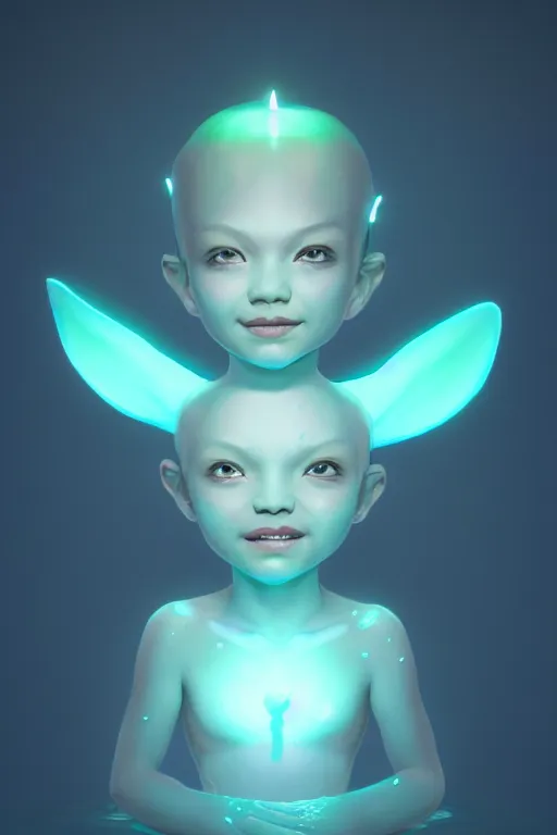 Prompt: super cute Bioluminescent water deity character concept, single head, no double head, soft light, soft mood, realistic body features and face, illustration, painting oil on canvas by Elena Zhurikhina and Goro Fujita and Charlie Bowater, octane render trending on artstation, 4k, 8k, HD