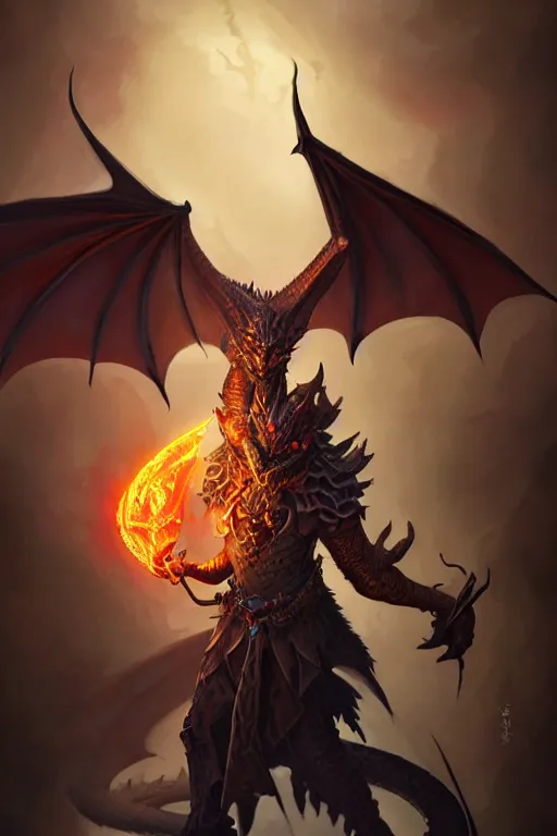 Image similar to epic dragon warlock character design, highly detailed, d & d, fantasy, highly detailed, digital painting, trending on artstation, concept art, sharp focus, illustration, global illumination, ray tracing, realistic shaded, art by artgerm and greg rutkowski and fuji choko and viktoria gavrilenko and hoang lap