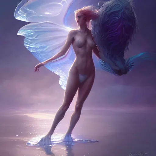 Prompt: a fantastical translucent creature made of water and foam with the shape of a poney, ethereal, radiant, hyperalism, scottish folklore, digital painting, artstation, concept art, smooth, 8 k frostbite 3 engine, ultra detailed, art by artgerm and greg rutkowski and magali villeneuve