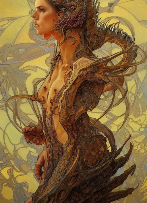 Image similar to portait of a dragon, fire, lava, intricate, highly detailed, centered, digital painting, artstation, concept art, smooth, sharp focus, illustration, art by Kekai Kotaki and donato giancola and alphonse mucha