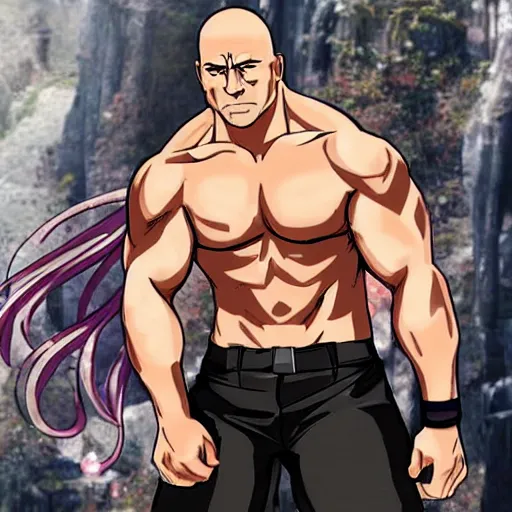 Prompt: Dwayne Johnson as a female anime girl