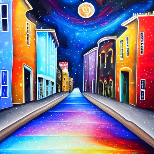 Prompt: celestial city street painting