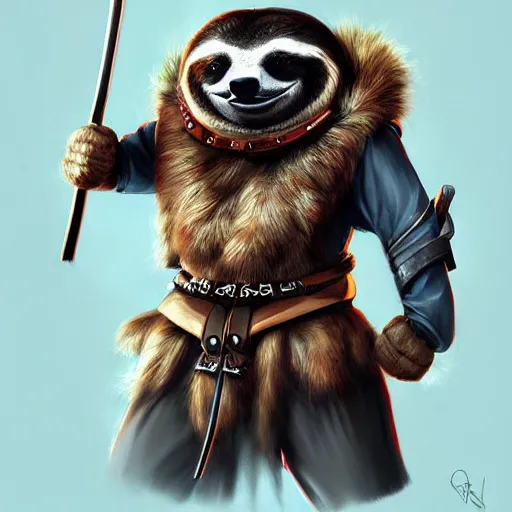 Image similar to graphic, hyperreal illustration of anthropomorphic sloth in traditional samurai armor : : digital art, concept art, character development : : illustrated by artgerm