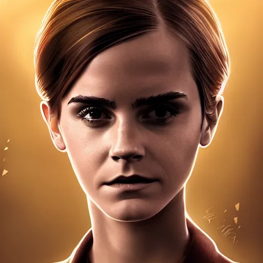 Image similar to digital art. emma watson as harry potter. extremely detailed. during golden hour. 4 k.