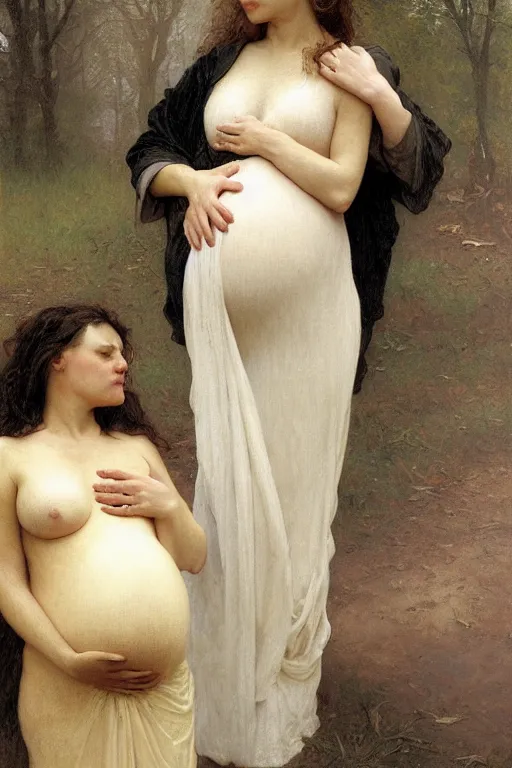 Prompt: pregnant woman on funeral, by Alyssa Monks, Bouguereau