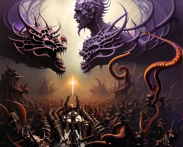 Image similar to the army of darkness and demons, fantasy character portrait made of fractals facing each other, ultra realistic, wide angle, intricate details, the fifth element artifacts, highly detailed by peter mohrbacher, hajime sorayama, wayne barlowe, boris vallejo, aaron horkey, gaston bussiere, craig mullins