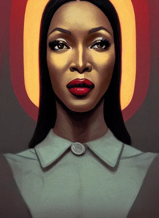 Image similar to twin peaks movie poster art, portrait of naomi campbell, from scene from twin peaks, clean, simple illustration, nostalgic, domestic, highly detailed, digital painting, artstation, concept art, smooth, sharp focus, illustration, artgerm, donato giancola, joseph christian leyendecker, wlop