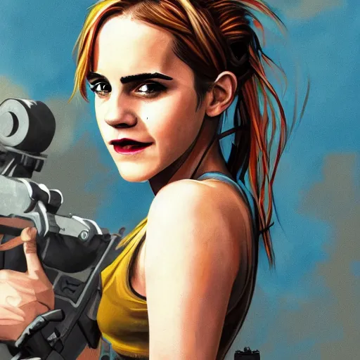 Prompt: emma watson as tank girl, comic style, vibrant, high resolution, highly detailed, trending on artstation