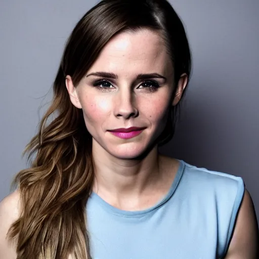 Image similar to a woman who is a genetic combination of kristen bell and emma watson face and upper - body focus