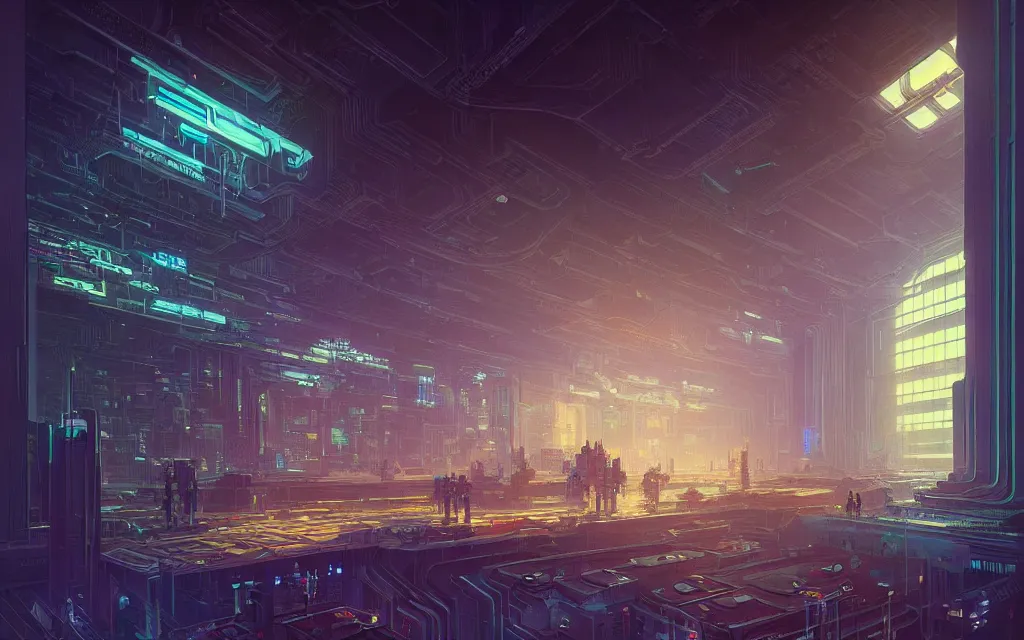 Prompt: futuristic cyberpunk venue, interior architecture view, beautiful detailed pixelart by albertov, intricate details, beautiful, dithered gradients, volumetric lighting, cgsociety, artstation, smooth, sharp focus, 2 d illustration, by greg rutkowski, amazing art by dan mumford