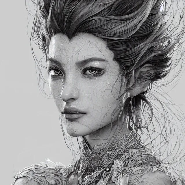 Image similar to the portrait of one sensual electric type personified as an absurdly beautiful, graceful, elegant, sophisticated, young woman made, an ultrafine hyperdetailed illustration by kim jung gi, irakli nadar, intricate linework, bright colors, octopath traveler, final fantasy, unreal engine 5 highly rendered, global illumination, radiant light, detailed and intricate environment