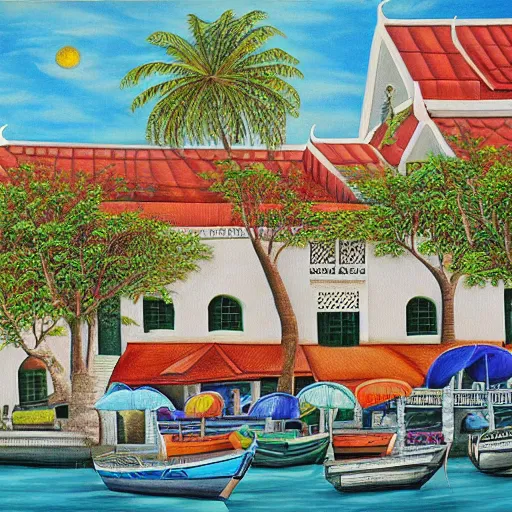 Image similar to surrealism painting of phuket old town