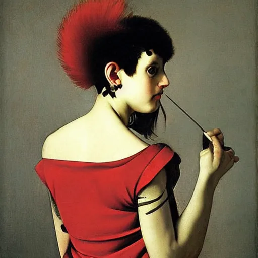 Image similar to Punk girl by Caravaggio, masterpiece