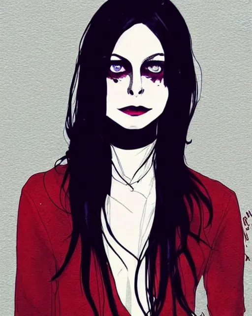 Prompt: style of conrad roset : : gorgeous willa holland : : evil witch, swirling black magic : : symmetrical face, symmetrical eyes : : full body pose : : gorgeous black hair : : magic lighting, low spacial lighting : :