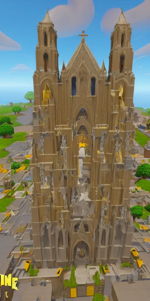 Image similar to a cathedral made of cheese, 3 d model, fortnite skin