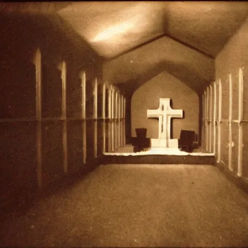 Image similar to creepy church nursery liminal space, dark photograph