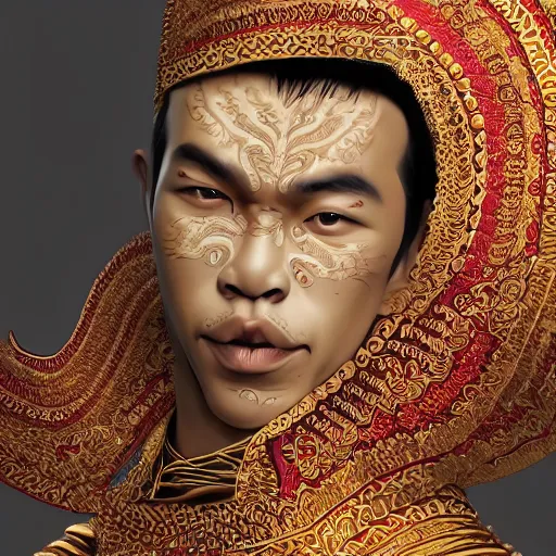 Image similar to javanese man wear traditional dress. matte, facial features, symmetrical anatomy, hyperdetailed, digital art, baroque, pop punk art style, fantasy, full body pictures, without duplication, art by artgerm and ilya kuvshinov and vinicius gud and gustavo zambelli, intricate, octane render.