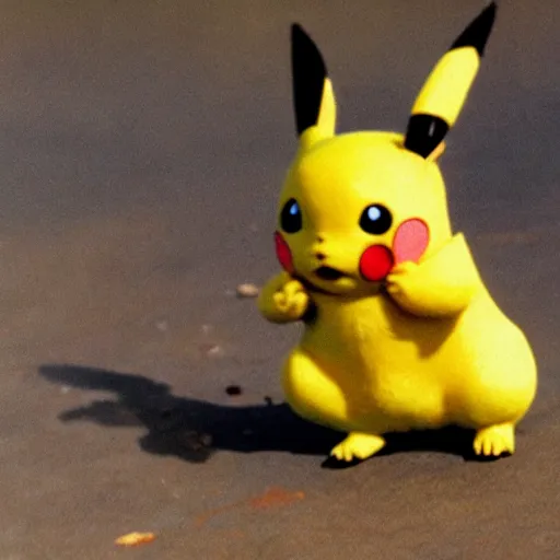 Prompt: The first pikachu found in nature, circa 1992, photograph