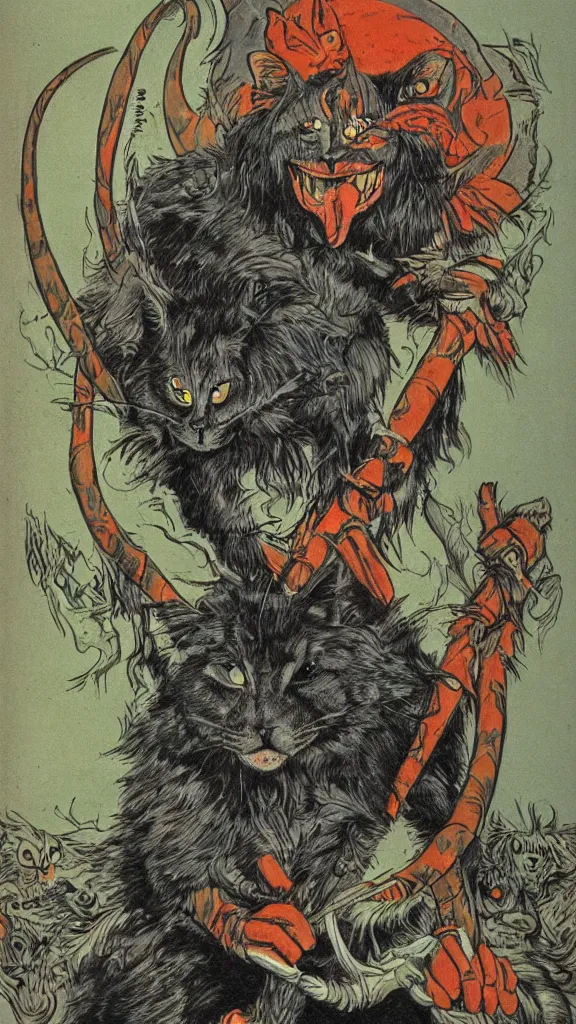 Prompt: 1 9 8 0 s heavy metal magazine illustration of a warrior cat by ralph bakshi